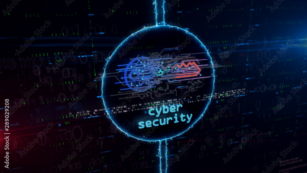 Cyber key symbol hologram in electric circle Cyber key symbol hologram in electric circle