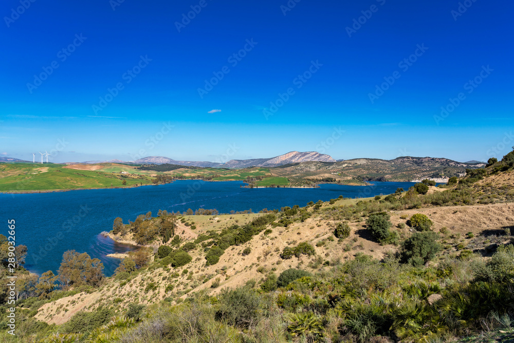 Lake Embalse del Guadalhorce, Ardales Reservoir, Malaga, Andalusia, Spain Lake Embalse del Guadalhorce, Ardales Reservoir, Malaga, Andalusia, Spain