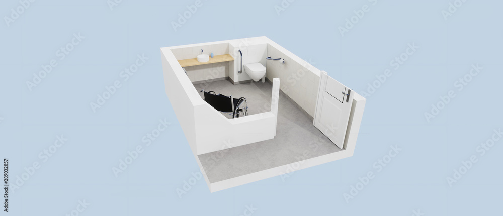Fototapeta premium Vue 3d toilettes handicapé, PMR 02