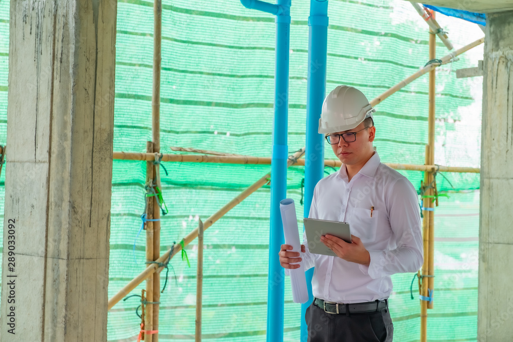 Civil engineer is inspecting in building site Civil engineer is inspecting in building site