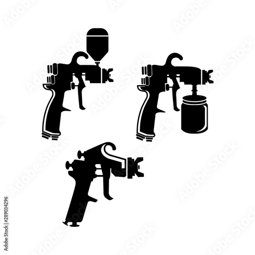 Auto body industrial painting spray gun set vector icons