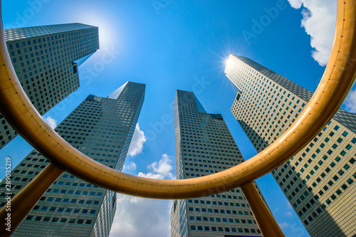 Building around Fountain of Wealth at Suntect City - the largest fountain, like a golden ring in the palm of hand, designs by Tsao & McKown, emphasis on feng shui