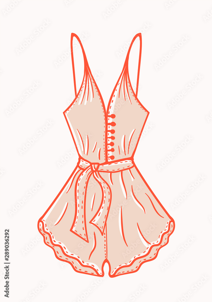 Female summer jumpsuit with buttons isolated on white, hand-drawn Female summer jumpsuit with buttons isolated on white, hand-drawn
