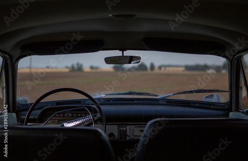 crop field view from inside of a car