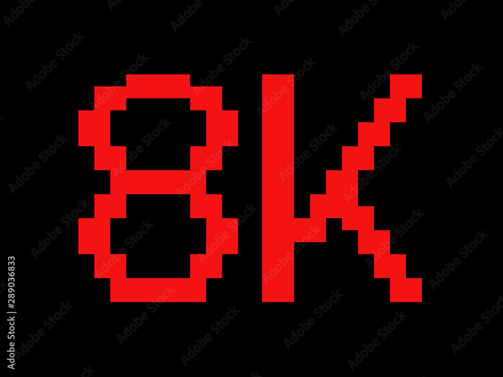 8K - ultra high definition and resolution of screen, display, monitor, video and footage. Pixelated vector illustration. 8K - ultra high definition and resolution of screen, display, monitor, video and footage. Pixelated vector illustration.