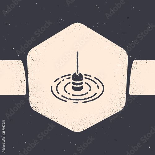 Grunge Fishing float in water icon isolated on grey background. Fishing tackle. Monochrome vintage drawing. Vector Illustration