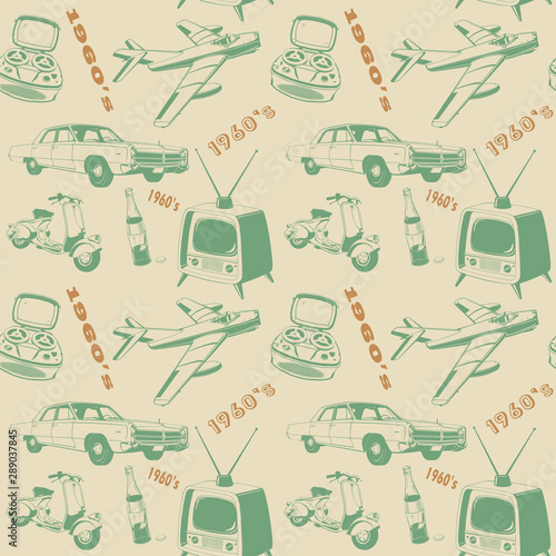vectro vintage 3 color pattern car scooter tv plane 1960 style
