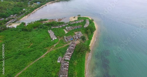Aerial of Abandoned and dilapidated resort on Coral Coast Fiji photo
