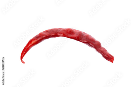 Macro image of dried red chilli pepper isolated at white background. Natural spicy food