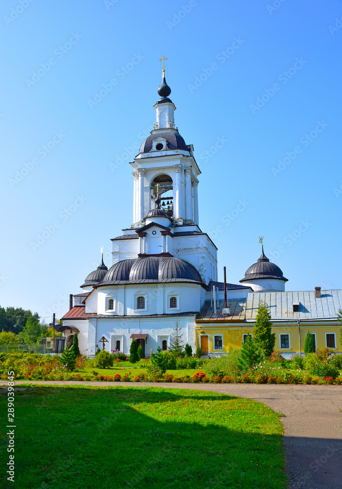 Gate St. Nicholas Church with two towers on the sides on the territory of The Avraam monastery was built in 1691 by the masters of Jonah Sysoevich. Russia, Rostov, August 2019