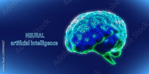 Abstract neural concept brain with points. Artificial intelligence. Science and Technology . Vector illustration.