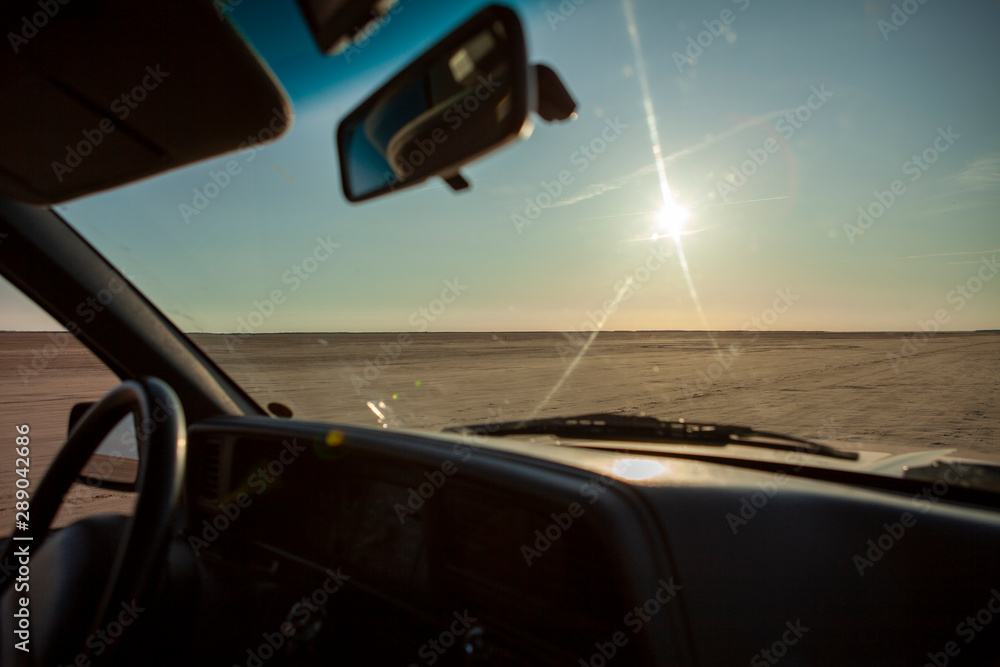 Naklejka premium View from inside car at Rømø beach Denmark