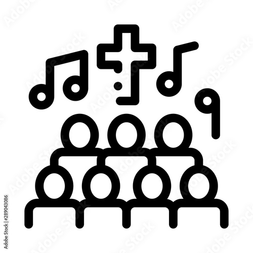 Church Choir Singing Song Concert Vector Icon Thin Line. Microphone And Dynamic, Concert And Theater, Opera And Karaoke Concept Linear Pictogram. Black And White Contour Illustration