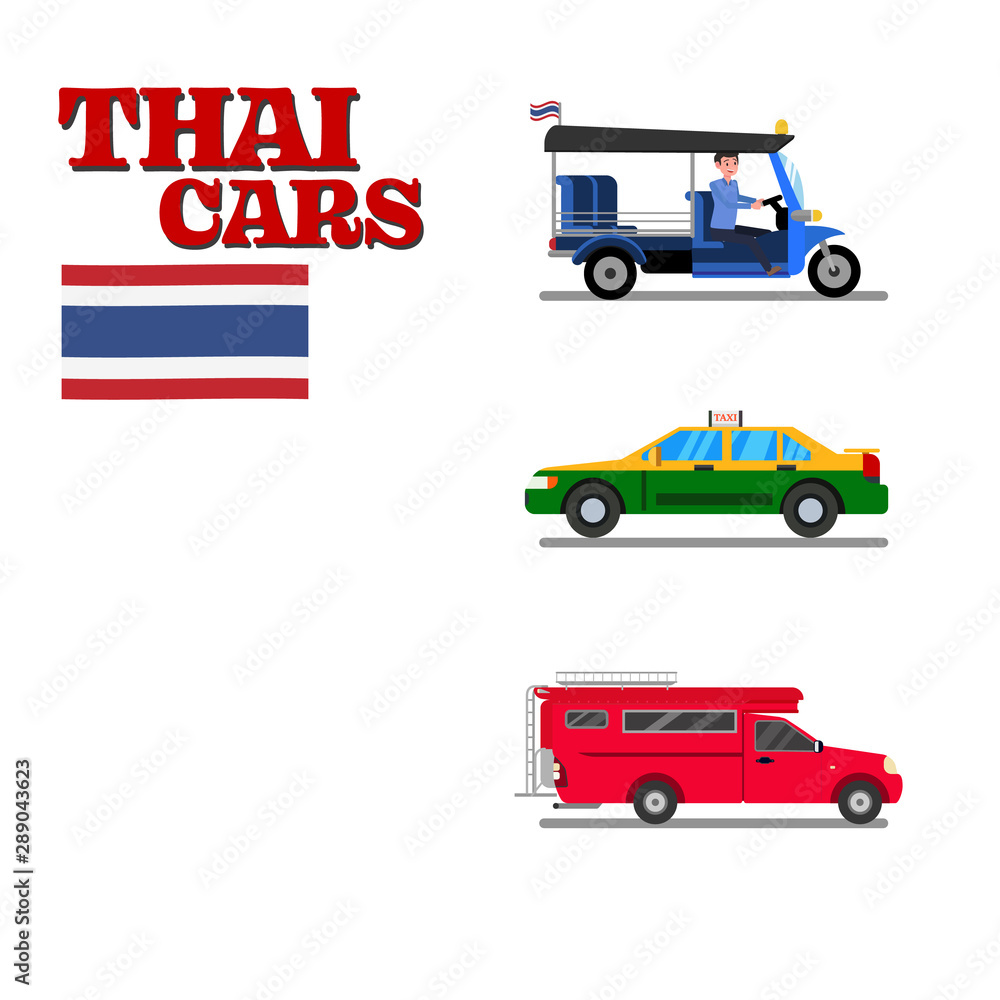 Thai car flat design vector illustration.Thai vehicle sevice.