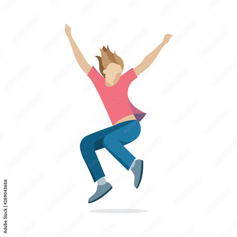 Happy man concept. Jumping male character. Flat style vector illustration. Jumping character isolated on white background. Part of set.