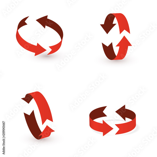 3D rotation sign red icon. 360 rotation arrows Sign.