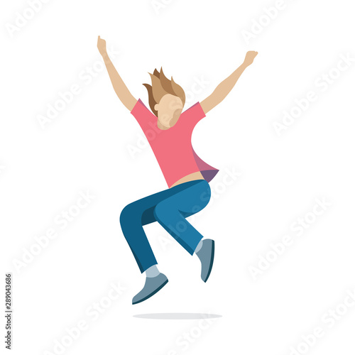 Happy man concept. Jumping male character. Flat style vector illustration. Jumping character isolated on white background. Part of set.