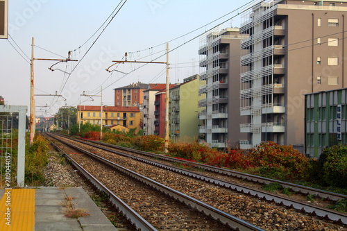 Milan, Italy - October 22, 2016: evocative imagine of train rails at the Romolo railway station