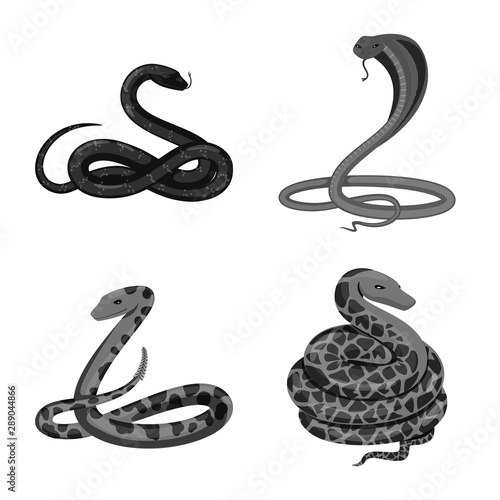 Isolated object of harm and bite symbol. Set of harm and reptile stock symbol for web.