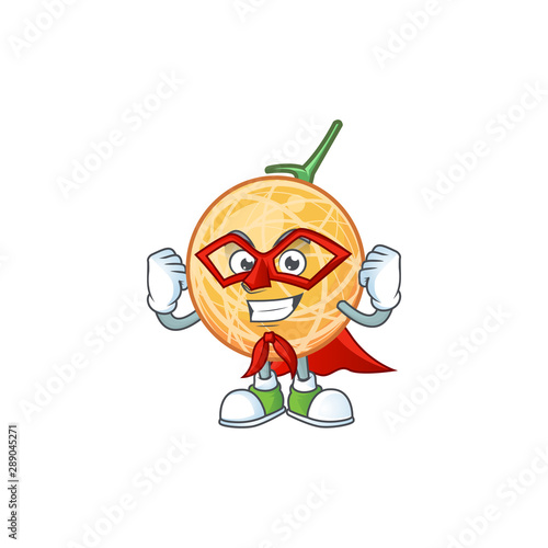 Super hero fruit cantaloupe cartoon character for food