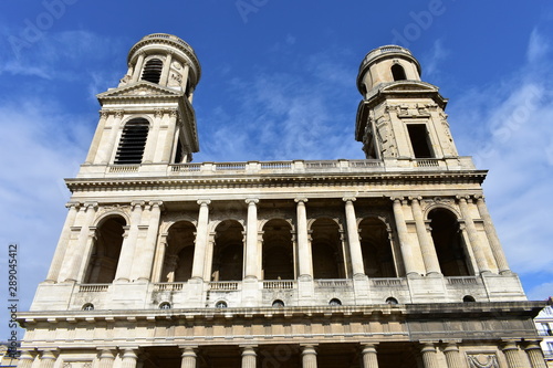 Church of Saint Sulpice neoclassical facade. Latin Quarter, Paris, France.