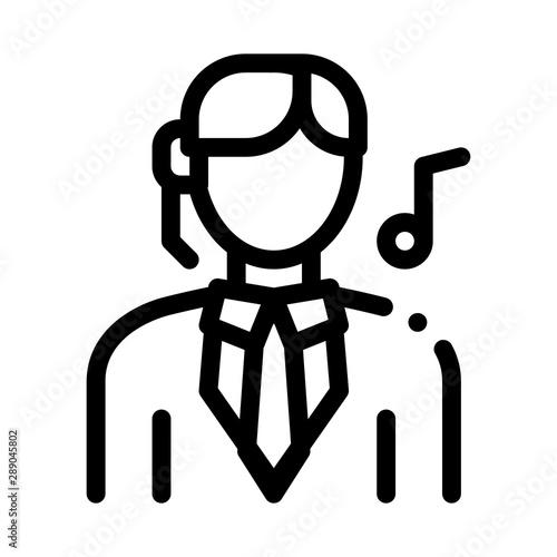 Female Silhouette Singing Song In Opera Vector Icon Thin Line. Musical Notes And Headphones, Concert, Opera And Karaoke Concept Linear Pictogram. Black And White Contour Illustration