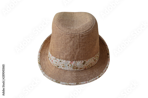 Summer hat, Vintage Straw hat fasion with colorful flower ribbon for woman isolated on white background. with clipping path