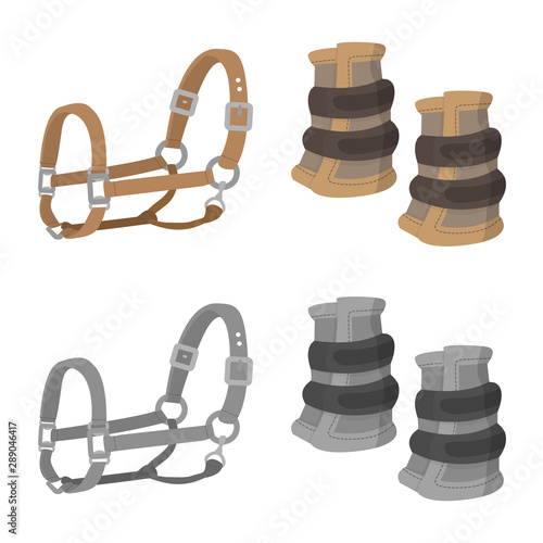Vector design of equipment and riding sign. Set of equipment and competition stock symbol for web.