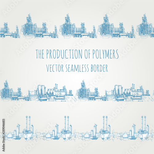 Chemical plant, the production of polymers, hand-drawn vector sketch