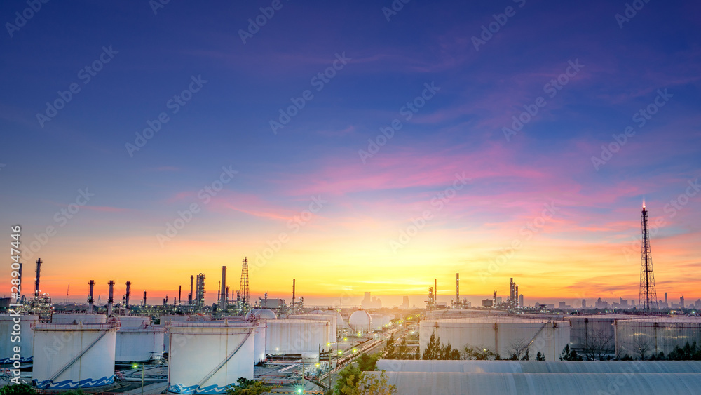 Large oil and gas refinery industrial area and beautiful lighting at Twilight.
