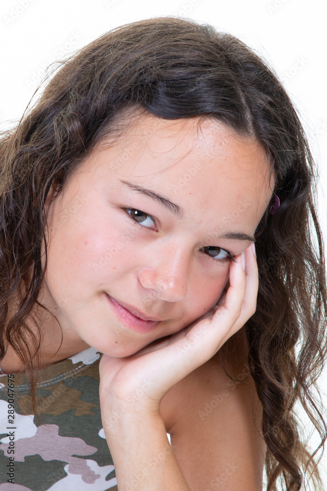 Portrait of caucasian young woman face pretty cute teen girl Portrait of caucasian young woman face pretty cute teen girl