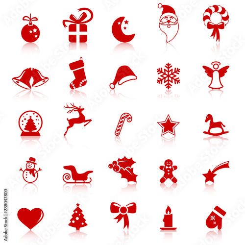 collection christmas icons with reflection