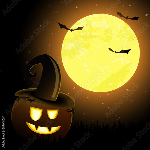 dark halloween pumpkin and full moon