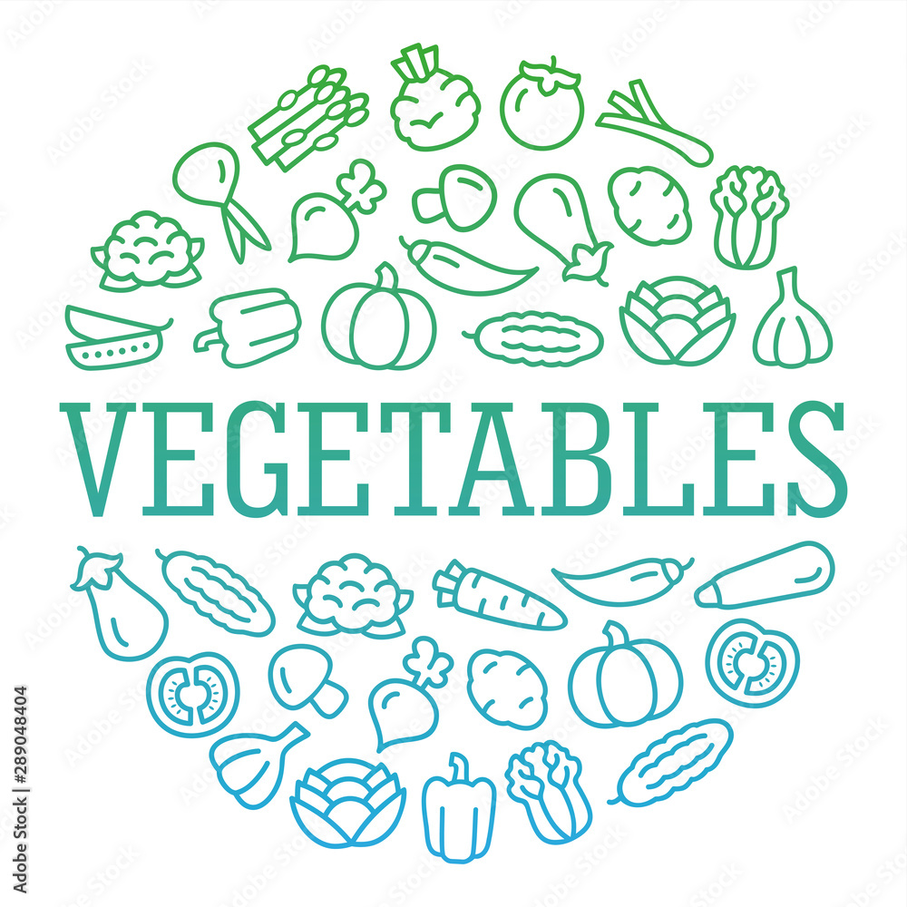 Vegetables color icons in a circular shape
