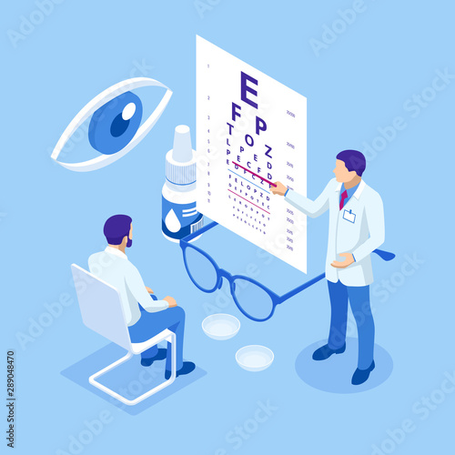 Isometric Medical Ophthalmologist Eyesight Check-Up concept. Medical Ophthalmologist Eyesight Check-Up concept.