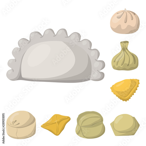 Vector illustration of dumplings and food logo. Collection of dumplings and stuffed stock symbol for web.