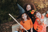 Children in Halloween costumes, having fun   