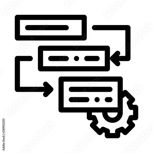 Gear Algorythm System Agile Element Vector Icon Thin Line. Agile Rocket And Document, Gear And Package, Loud-speaker And Stop Watch Concept Linear Pictogram. Monochrome Contour Illustration