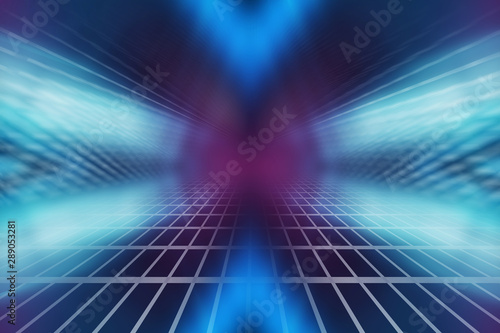 Empty background scene. Dark street reflection on wet asphalt. Rays of neon light in the dark, neon shapes, smoke. Background of an empty stage show. Abstract dark background. 3d illustration © Laura Сrazy