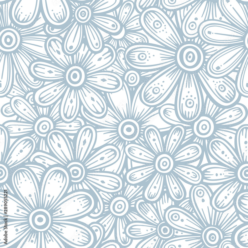 Seamless floral pattern. Hand drawn flowers endless texture. Sketch drawing flowers background.