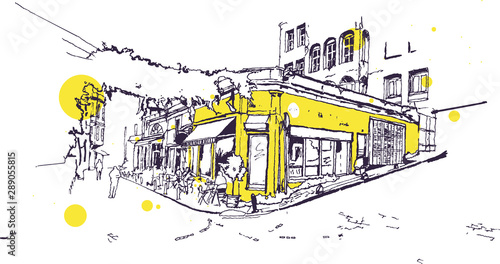 Drawing sketch of Balat district in Istanbul