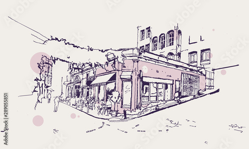 Drawing sketch of Balat district in Istanbul photo