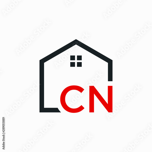letter CN Line House Real Estate Logo. home initial C N concept. Construction logo template, Home and Real Estate icon. Housing Complex Simple Vector Logo Template. - vector