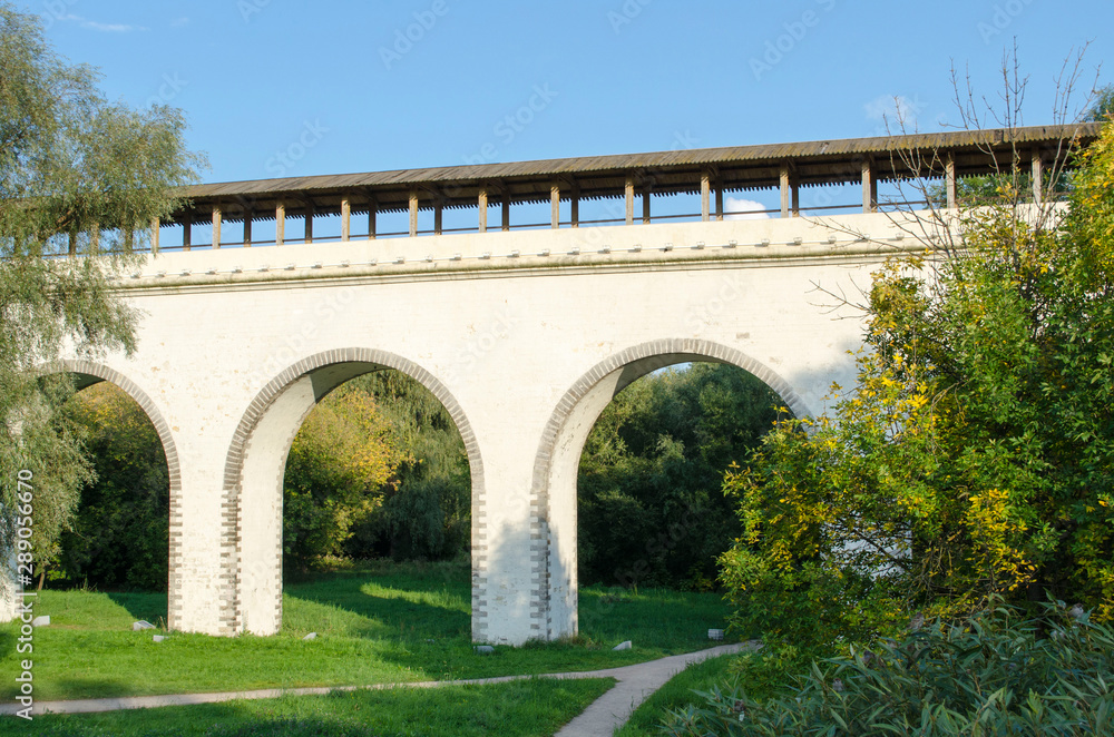 Waterworks Rostokinsky aqueduct in the Yauza River Valley in Moscow