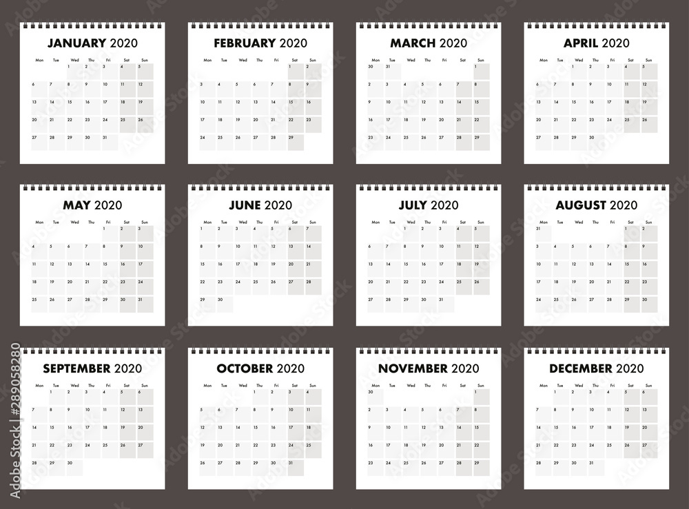 A 2020 calendar with wire bind A 2020 calendar with wire bind