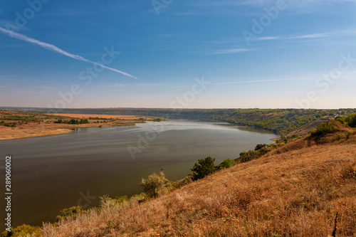 Beautiful autumn landscape with a river in the early morning  The Dniester river in Moldova near the village of Molovata