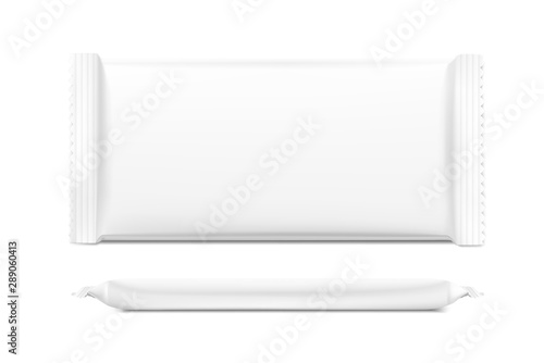 Blank flow pack isolated on white background. Realistick vector illustration. Template ready for your desing. It can be use for presentation packaging, promo, adv and etc.