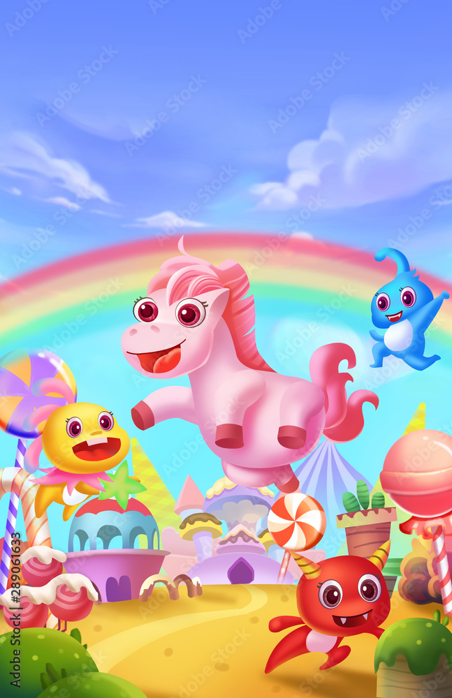 Magical Rainbow Land. Children Imaginary Natural Backdrop. Concept Art
