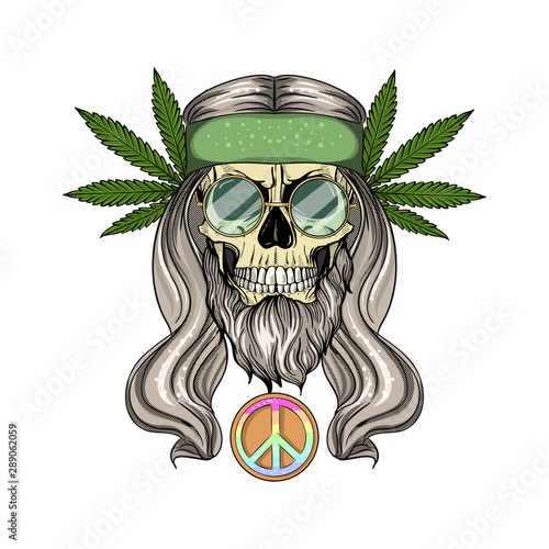 Hippie skull with hair