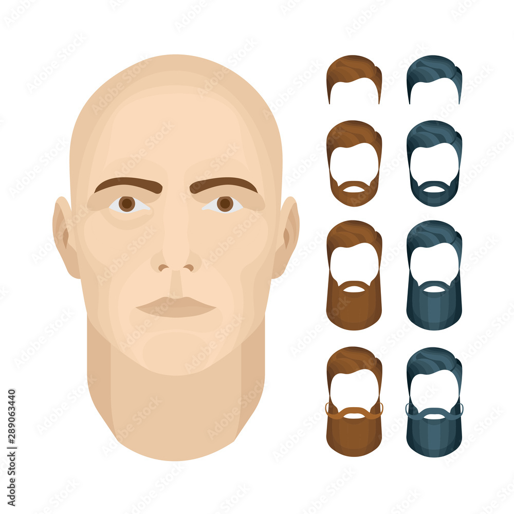 Man face vector illustrations set. Male character face constructor. Man face with different beard styles isolated on white background. Man face vector illustrations set. Male character face constructor. Man face with different beard styles isolated on white background.